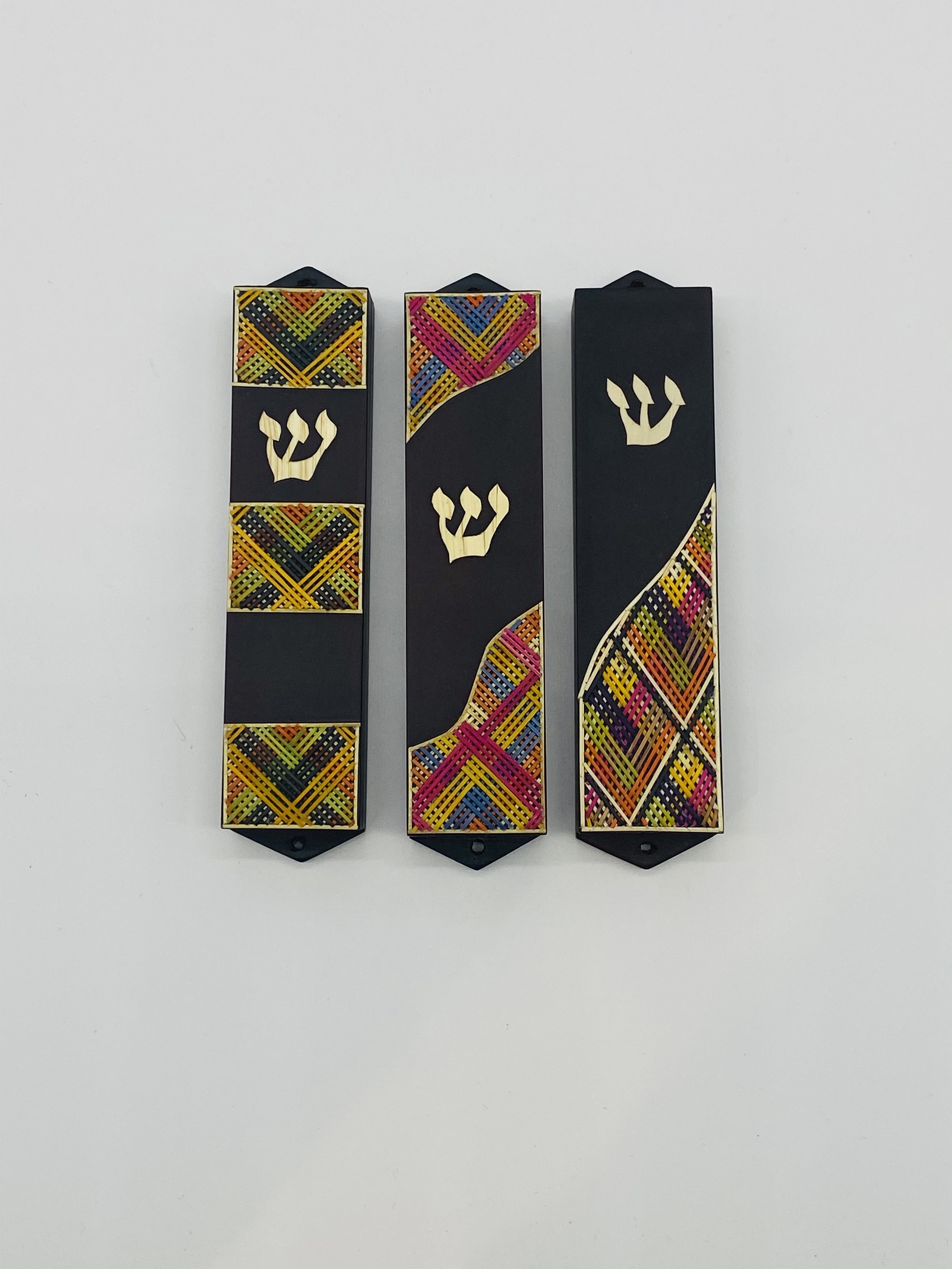 Alef Judaica Pewter Mezuzah Triangular Ball Ends with Large Shadai and Tallit with Cubic Zirconia Designs